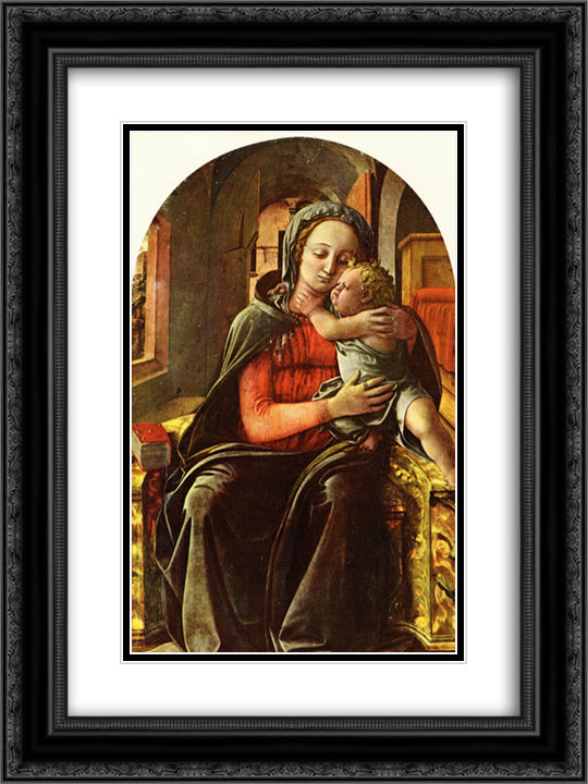 Madonna Enthroned 18x24 Black Ornate Wood Framed Art Print Poster with Double Matting by Lippi, Filippo