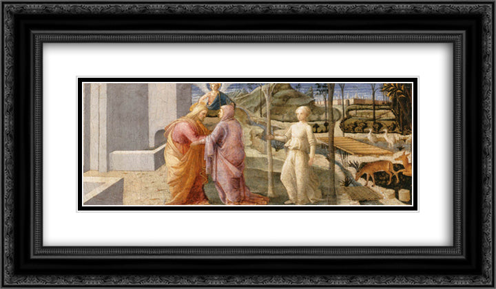 Meeting of Joachim and Anne at the Golden Gate 24x14 Black Ornate Wood Framed Art Print Poster with Double Matting by Lippi, Filippo