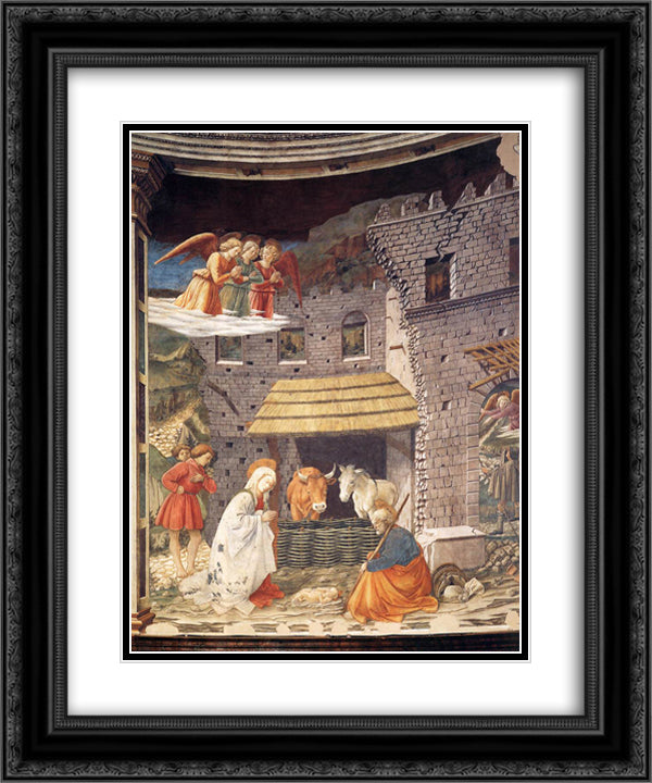 Nativity 20x24 Black Ornate Wood Framed Art Print Poster with Double Matting by Lippi, Filippo