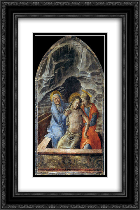 Pieta 16x24 Black Ornate Wood Framed Art Print Poster with Double Matting by Lippi, Filippo