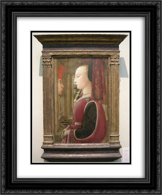 Portrait of a Man and Woman at a Casement 20x24 Black Ornate Wood Framed Art Print Poster with Double Matting by Lippi, Filippo