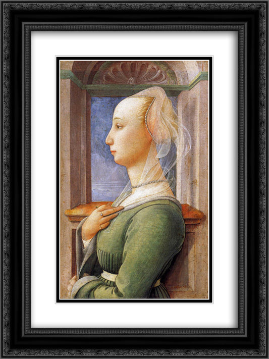 Portrait of a Woman 18x24 Black Ornate Wood Framed Art Print Poster with Double Matting by Lippi, Filippo