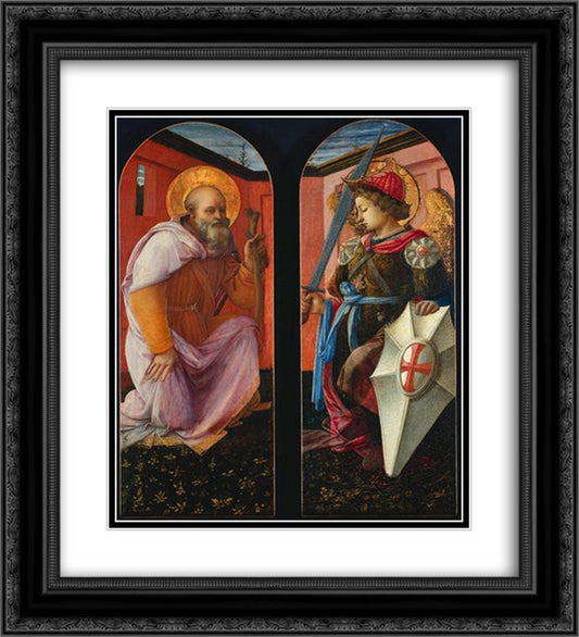 Saint Anthony and Archangel Michael 20x22 Black Ornate Wood Framed Art Print Poster with Double Matting by Lippi, Filippo