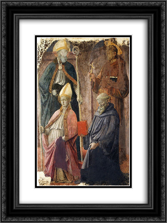 Saints Augustin and Francis, a Bishop Saint, and Saint Benedict 18x24 Black Ornate Wood Framed Art Print Poster with Double Matting by Lippi, Filippo