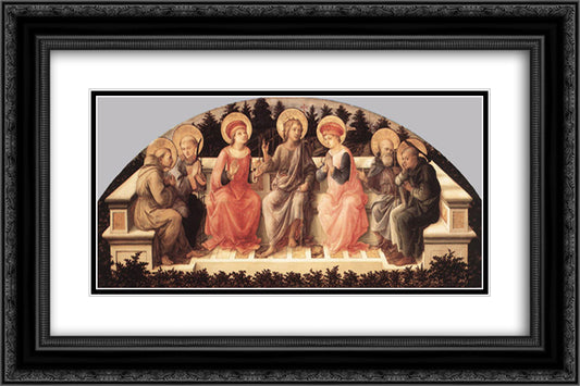 Seven Saints 24x16 Black Ornate Wood Framed Art Print Poster with Double Matting by Lippi, Filippo