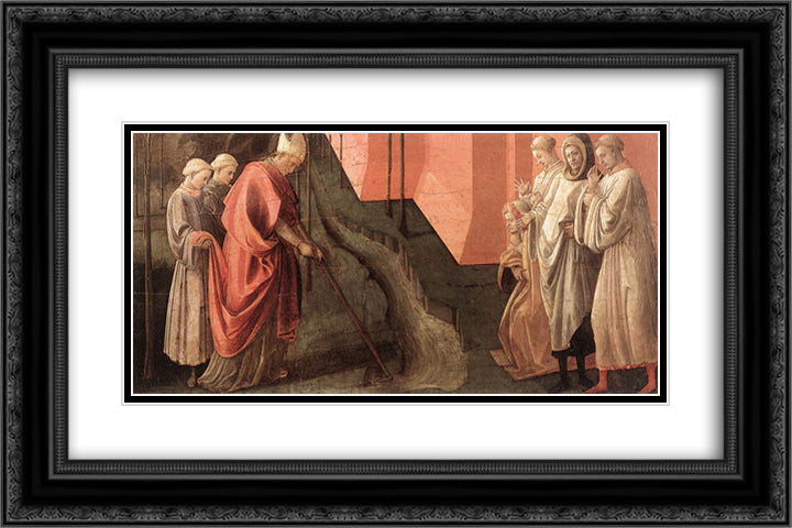 St. Fredianus Diverts the River Serchio 24x16 Black Ornate Wood Framed Art Print Poster with Double Matting by Lippi, Filippo