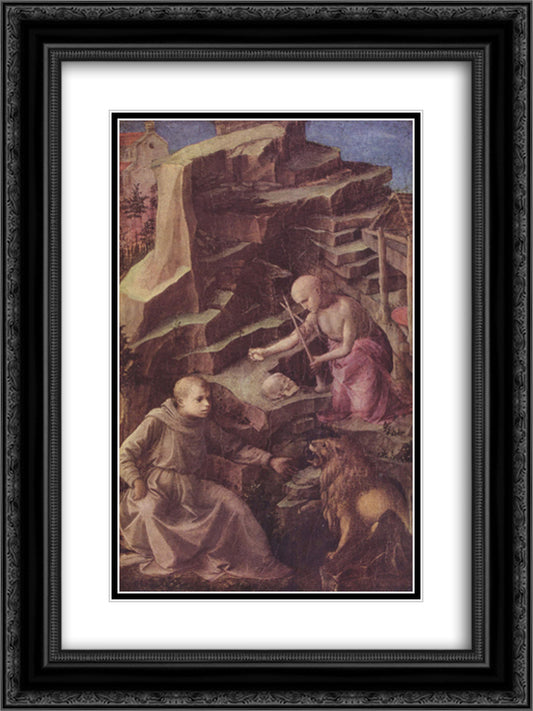 St. Jerome in the desert 18x24 Black Ornate Wood Framed Art Print Poster with Double Matting by Lippi, Filippo