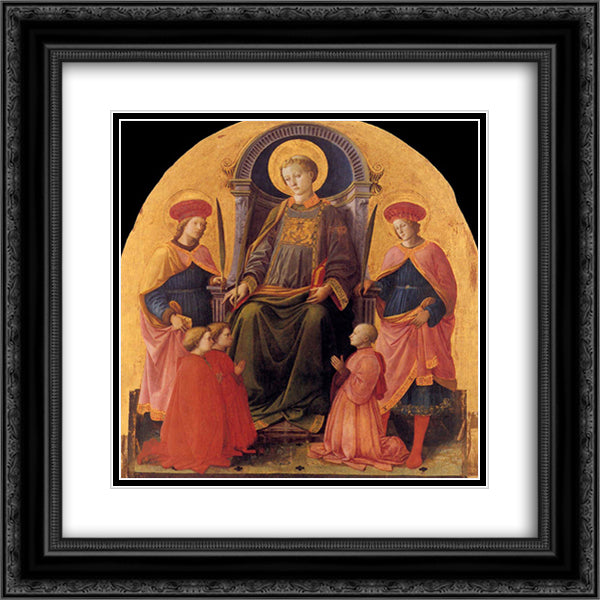 St. Lawrence Enthroned with Saints and Donors 20x20 Black Ornate Wood Framed Art Print Poster with Double Matting by Lippi, Filippo