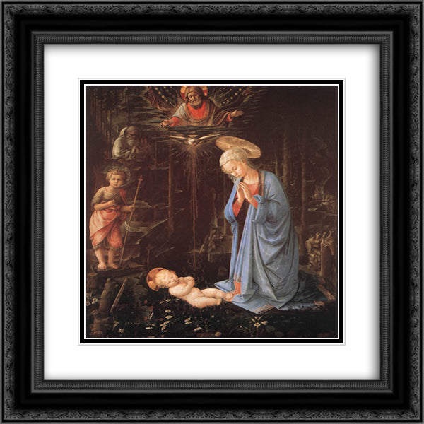 The Adoration of the Infant Jesus 20x20 Black Ornate Wood Framed Art Print Poster with Double Matting by Lippi, Filippo