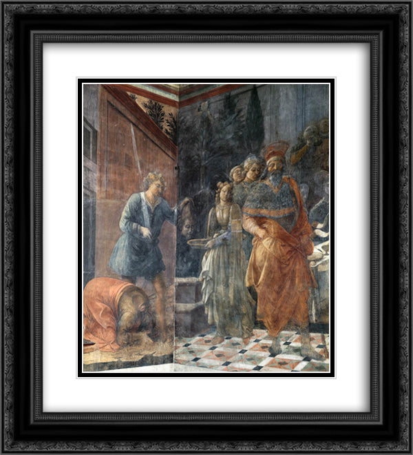 The Beheading of John the Baptis 20x22 Black Ornate Wood Framed Art Print Poster with Double Matting by Lippi, Filippo