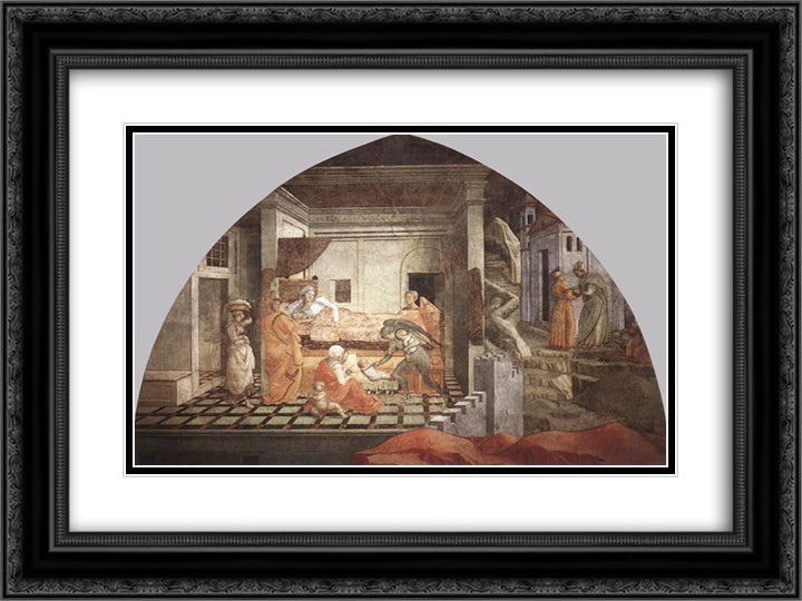 The Birth and Infancy of St. Stephen 24x18 Black Ornate Wood Framed Art Print Poster with Double Matting by Lippi, Filippo