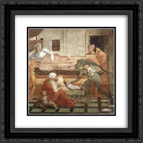 The Birth and Infancy of St. Stephen (detail) 20x20 Black Ornate Wood Framed Art Print Poster with Double Matting by Lippi, Filippo