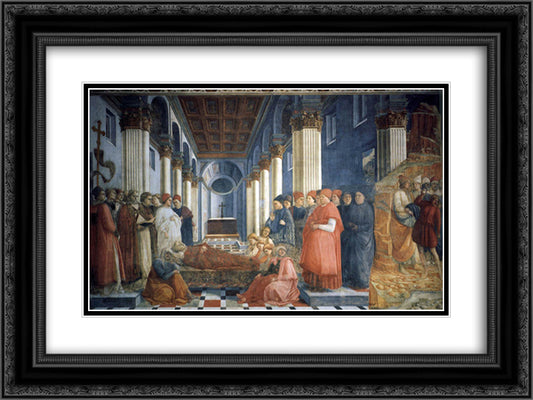 The Funeral of St. Stephen 24x18 Black Ornate Wood Framed Art Print Poster with Double Matting by Lippi, Filippo