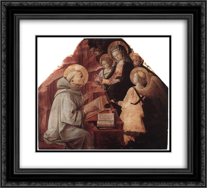 The Virgin Appears to St. Bernard 22x20 Black Ornate Wood Framed Art Print Poster with Double Matting by Lippi, Filippo