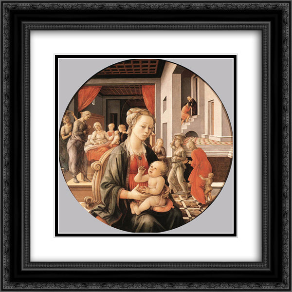 Virgin with the Child and Scenes from the Life of St. Anne 20x20 Black Ornate Wood Framed Art Print Poster with Double Matting by Lippi, Filippo