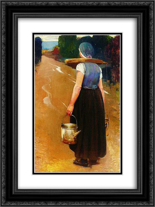 A Breton woman 18x24 Black Ornate Wood Framed Art Print Poster with Double Matting by Baes, Firmin