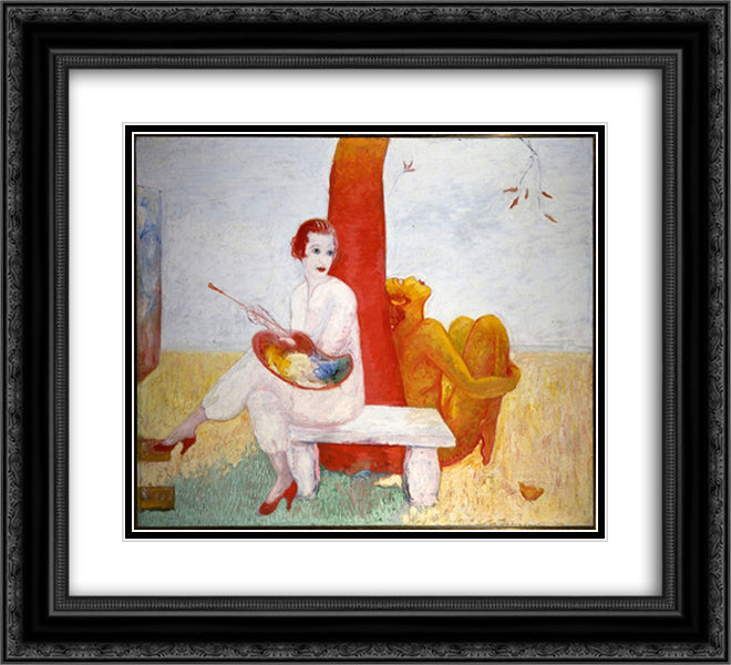 Self-Portrait with Palette (Painter and Faun) 22x20 Black Ornate Wood Framed Art Print Poster with Double Matting by Stettheimer, Florine