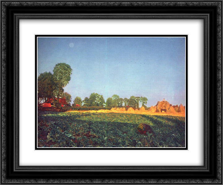 At the grain harvest 24x20 Black Ornate Wood Framed Art Print Poster with Double Matting by Brown, Ford Madox