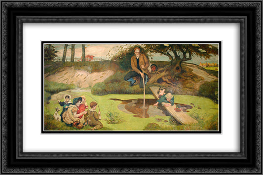 Dalton Collecting Marsh Fire Gas 24x16 Black Ornate Wood Framed Art Print Poster with Double Matting by Brown, Ford Madox