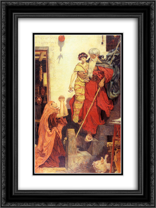 Elijah restoring the Widow's Son 18x24 Black Ornate Wood Framed Art Print Poster with Double Matting by Brown, Ford Madox