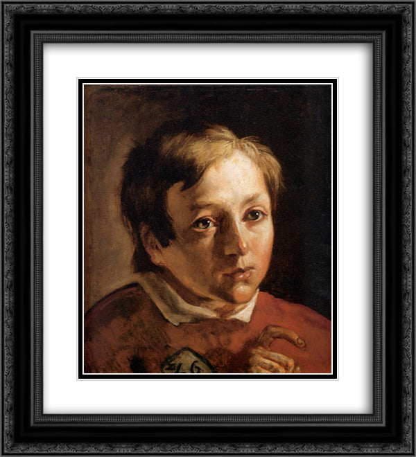 Head of a Page Boy 20x22 Black Ornate Wood Framed Art Print Poster with Double Matting by Brown, Ford Madox