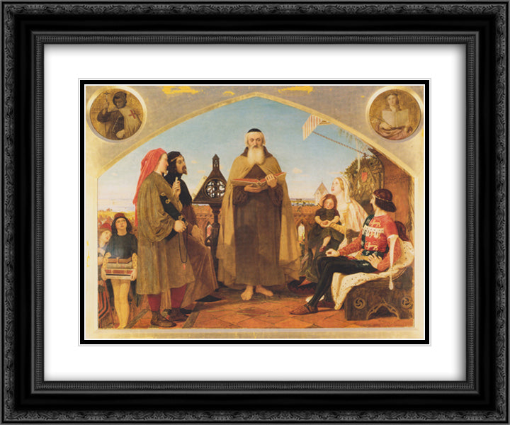 John Wycliffe reading his translation of the Bible to John of Gaunt 24x20 Black Ornate Wood Framed Art Print Poster with Double Matting by Brown, Ford Madox