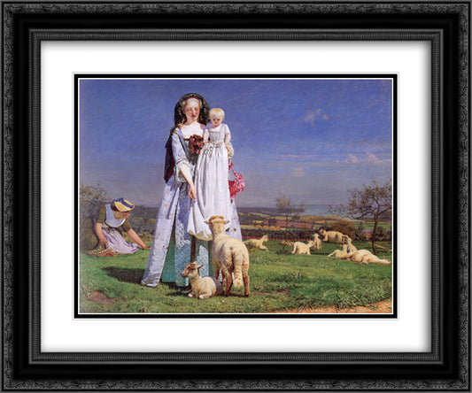 Pretty Baa-Lambs 24x20 Black Ornate Wood Framed Art Print Poster with Double Matting by Brown, Ford Madox