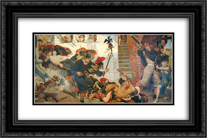 The Expulsion of the Danes from Manchester 24x16 Black Ornate Wood Framed Art Print Poster with Double Matting by Brown, Ford Madox