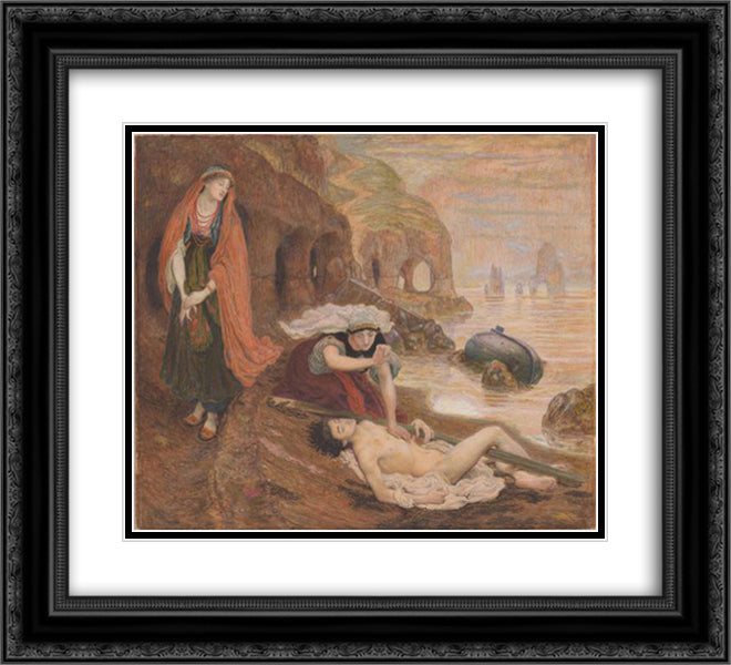 The finding of Don Juan by Haidee 22x20 Black Ornate Wood Framed Art Print Poster with Double Matting by Brown, Ford Madox