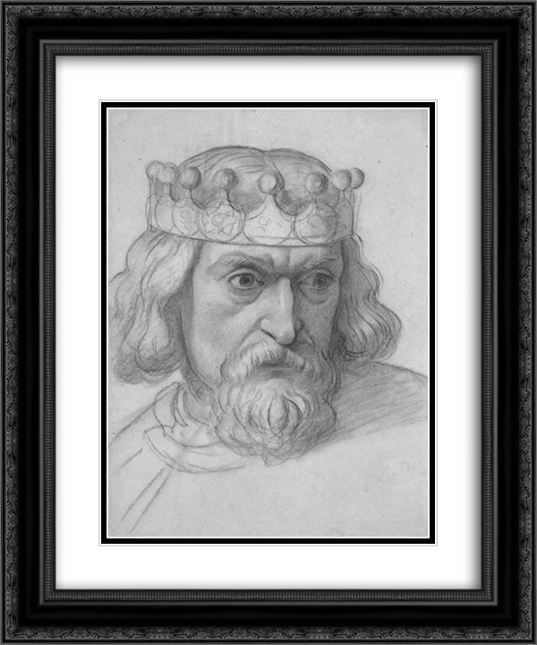 The Spirit of Justice, study for the head of a Counsellor 20x24 Black Ornate Wood Framed Art Print Poster with Double Matting by Brown, Ford Madox