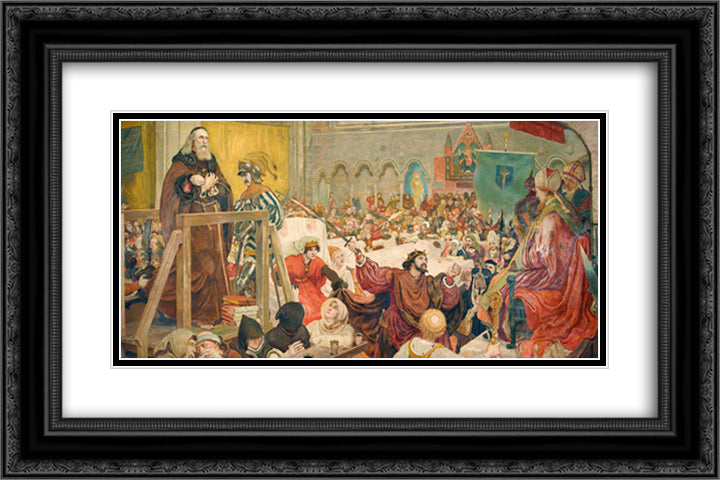 The Trial of Wycliffe A.D. 24x16 Black Ornate Wood Framed Art Print Poster with Double Matting by Brown, Ford Madox