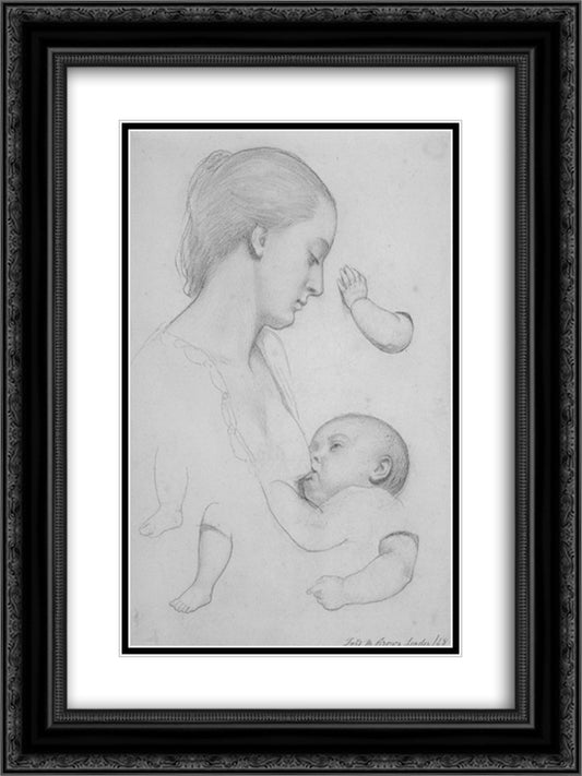 The Young Mother 18x24 Black Ornate Wood Framed Art Print Poster with Double Matting by Brown, Ford Madox