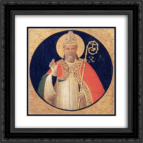 A Bishop Saint 20x20 Black Ornate Wood Framed Art Print Poster with Double Matting by Angelico, Fra