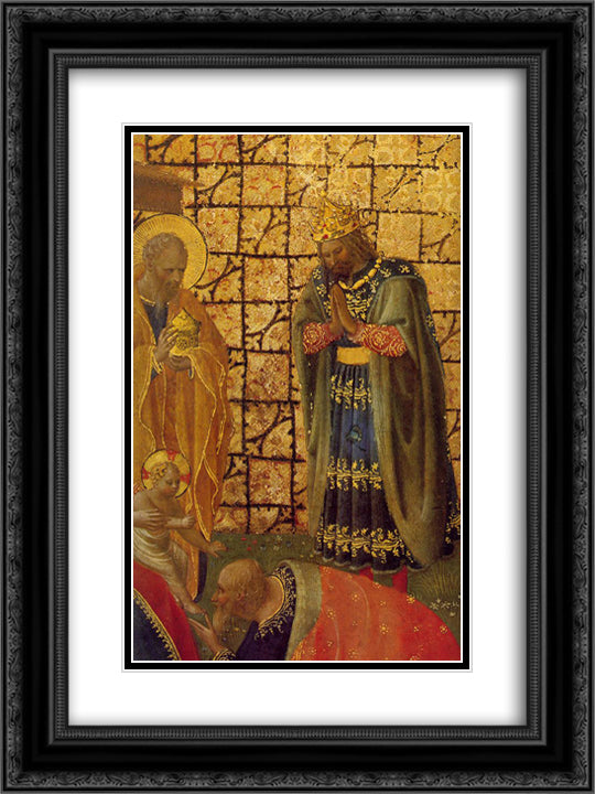 Adoration and Annunciation 18x24 Black Ornate Wood Framed Art Print Poster with Double Matting by Angelico, Fra