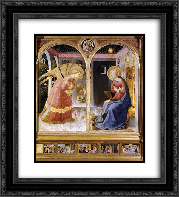 Annunciation 20x22 Black Ornate Wood Framed Art Print Poster with Double Matting by Angelico, Fra