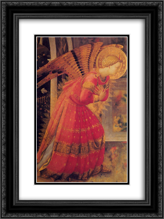 Annunciation (detail) 18x24 Black Ornate Wood Framed Art Print Poster with Double Matting by Angelico, Fra