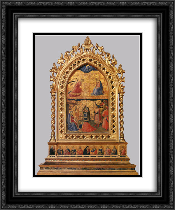 Annunciation and Adoration of the Magi 20x24 Black Ornate Wood Framed Art Print Poster with Double Matting by Angelico, Fra