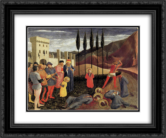 Beheading of Saint Cosmas and Saint Damian 24x20 Black Ornate Wood Framed Art Print Poster with Double Matting by Angelico, Fra