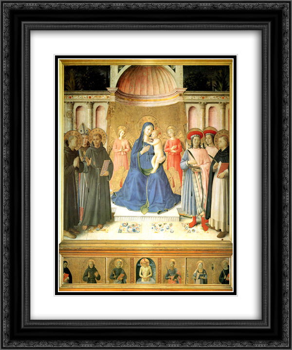 Bosco ai Frati Altarpiece 20x24 Black Ornate Wood Framed Art Print Poster with Double Matting by Angelico, Fra