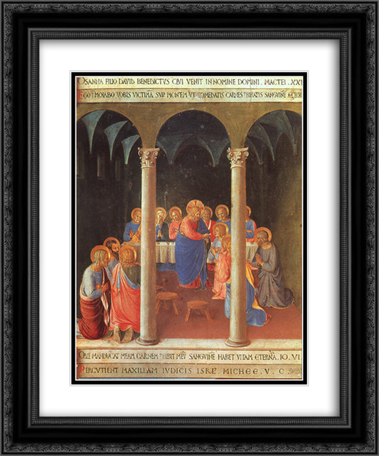 Communion of the Apostles 20x24 Black Ornate Wood Framed Art Print Poster with Double Matting by Angelico, Fra