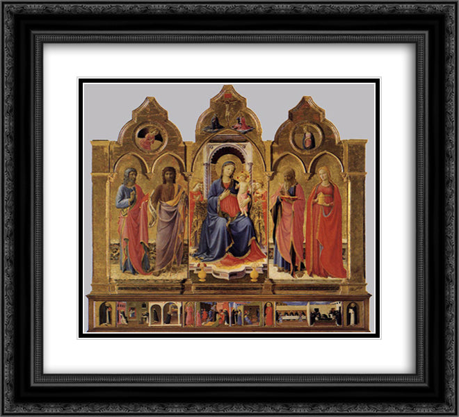 Cortona Polyptych 22x20 Black Ornate Wood Framed Art Print Poster with Double Matting by Angelico, Fra