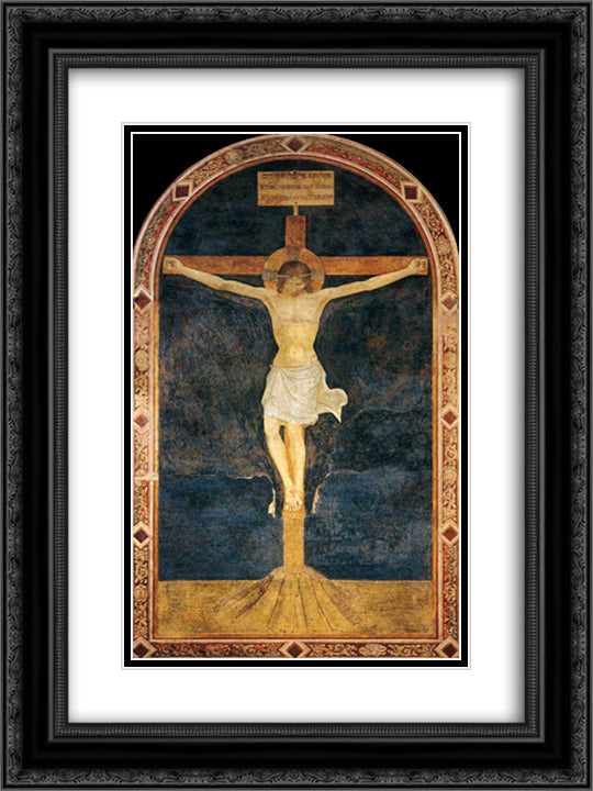 Crucified Christ 18x24 Black Ornate Wood Framed Art Print Poster with Double Matting by Angelico, Fra