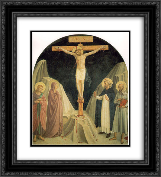 Crucified Christ with Saint John the Evangelist 20x22 Black Ornate Wood Framed Art Print Poster with Double Matting by Angelico, Fra