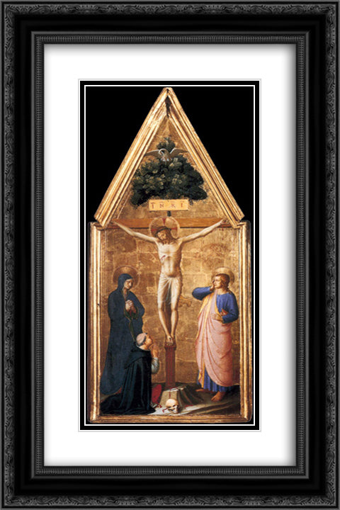 Crucified Christ with the Virgin, St. John the Evangelist and Cardinal Juan de Torquemada 16x24 Black Ornate Wood Framed Art Print Poster with Double Matting by Angelico, Fra