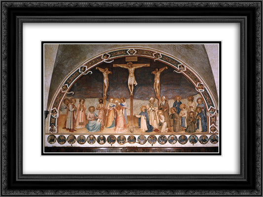 Crucifixion and Saints 24x18 Black Ornate Wood Framed Art Print Poster with Double Matting by Angelico, Fra