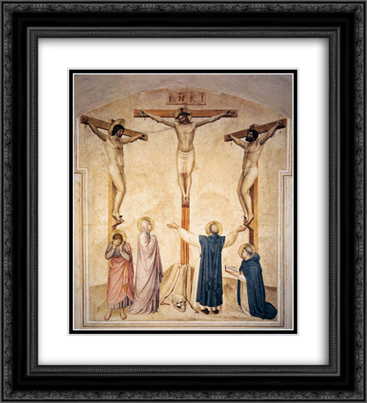 Crucifixion with Mourners and Sts. Dominic and Thomas Aquinas 20x22 Black Ornate Wood Framed Art Print Poster with Double Matting by Angelico, Fra