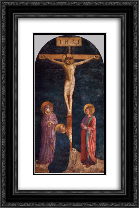 Crucifixion with St. Dominic 16x24 Black Ornate Wood Framed Art Print Poster with Double Matting by Angelico, Fra