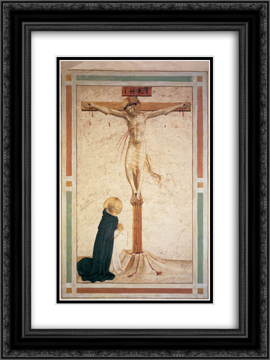 Crucifixion with St. Dominic 18x24 Black Ornate Wood Framed Art Print Poster with Double Matting by Angelico, Fra