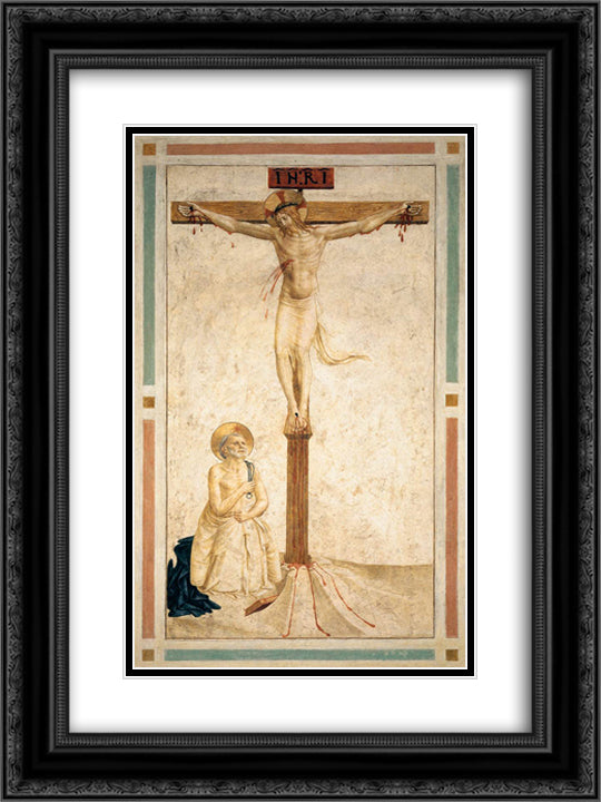 Crucifixion with St. Dominic Flagellating Himself 18x24 Black Ornate Wood Framed Art Print Poster with Double Matting by Angelico, Fra