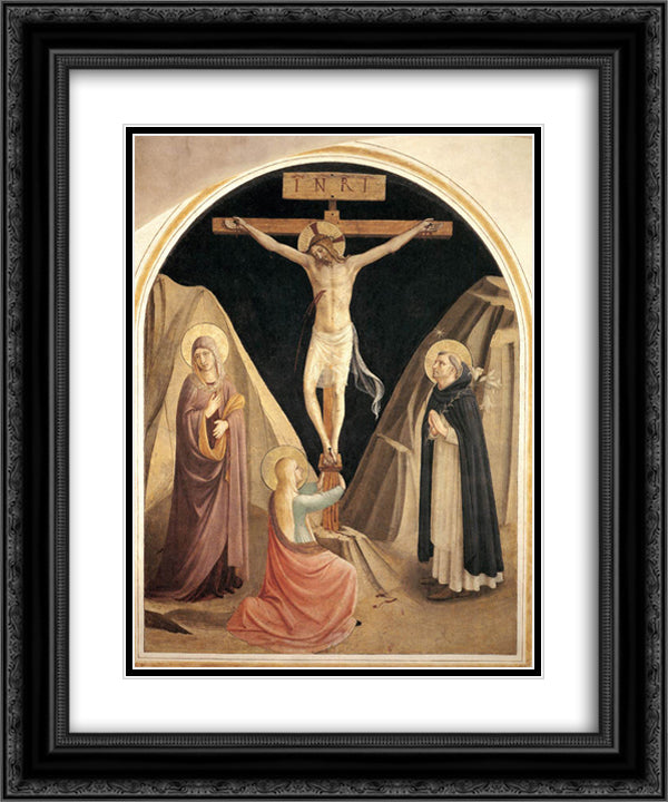 Crucifixion with the Virgin, Mary Magdalene and St. Dominic 20x24 Black Ornate Wood Framed Art Print Poster with Double Matting by Angelico, Fra